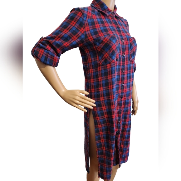 Red & Blue Stylish Plaids! Versatile, Side splits, Chest Pockets, Knee Length SM - Picture 8 of 16